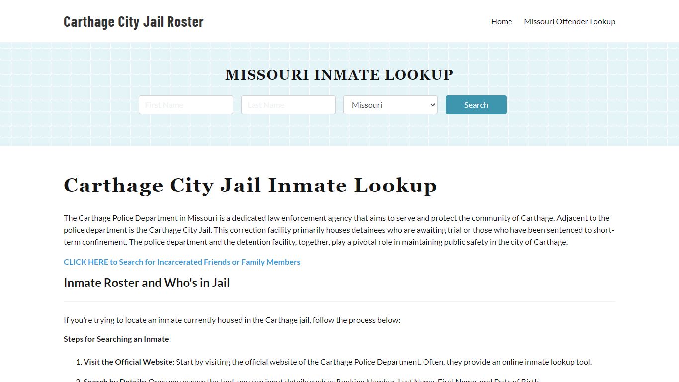 Carthage Police Department & City Jail, MO Inmate Roster, Arrests, Mugshots